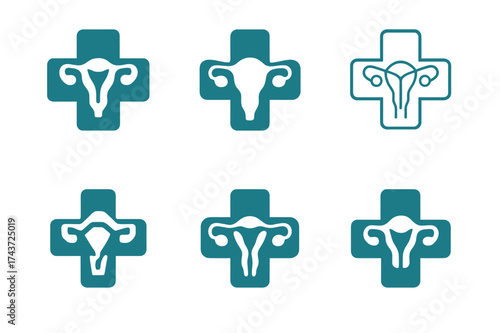 Reproductive Health Logos. Reproductive health. Set Logo of medical cross: cross combined with reproductive emblem. harmonious logo variations of the same
