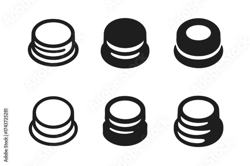 Kitchenware Logo Variations. Mason jar lid. Set Logo of Kitchenware: top detail of lid icon. harmonious logo variations of the same emblematic concept, each