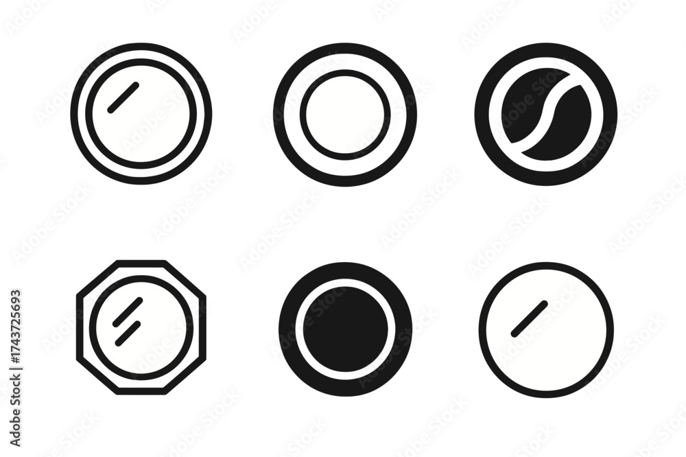 Fototapeta premium Mirror Logo Variations. Interior design and home decor trends. Set Logo of mirror: circular wall mirror with frame. harmonious logo variations of the same