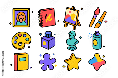 Isometric Self-Expression Icons. Self Expression. Colorful isometric vector icons set of self expression: portrait frame, sketchbook, canvas, easel,