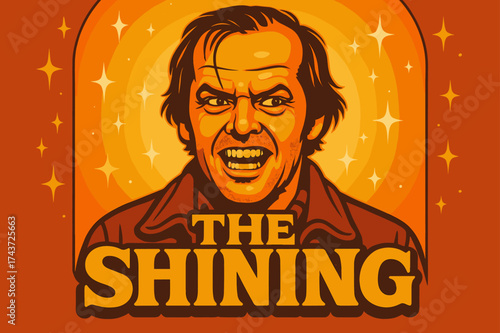 Retro Festive Vibe. Shining. 70s poster vibe, warm gradient fills, thick outlines, offset shadows, radiant