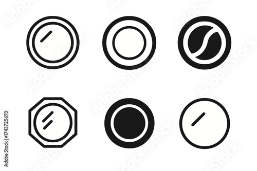 Mirror Logo Variations. Interior design and home decor trends. Set Logo of mirror: circular wall mirror with frame. harmonious logo variations of the same