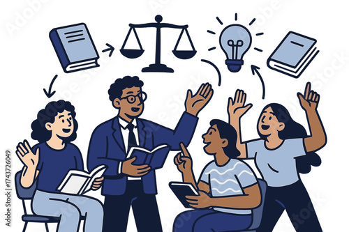 Interactive Legal Education. Legal education. Law students and community members participating in interactive