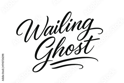 Ethereal Brush Strokes. Wailing Ghost ? Script Hand-Lettering: calligraphic brush strokes with thin connectors and fluid curves; diagonal sweeping arrangement;