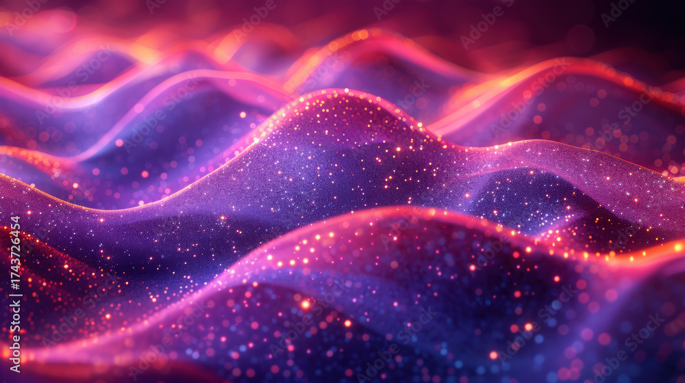 Fototapeta premium Digital wave pattern in neon blue and pink colors flowing across dark background. Smooth and dynamic technology theme. Close-up.