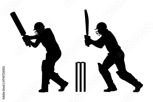 Cricket players in silhouette, ready for action 