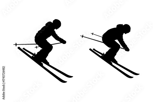 Skiers in action silhouettes, perfect for adventure and winter sport themed visuals