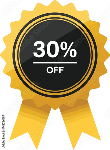 Get thirty percent off sale promotion offer discount badge vector editable