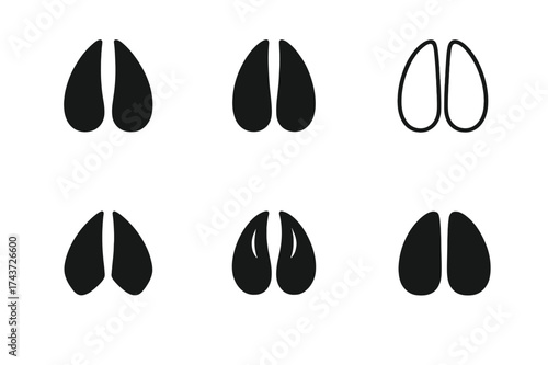 Deer Hoof Logo Variations. Animal footprints. Set Logo of deer hoof: cloven hoof prints. harmonious logo variations of the same emblematic concept, each with