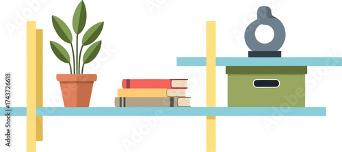 Flat Design Bookshelf with Plant and Decor