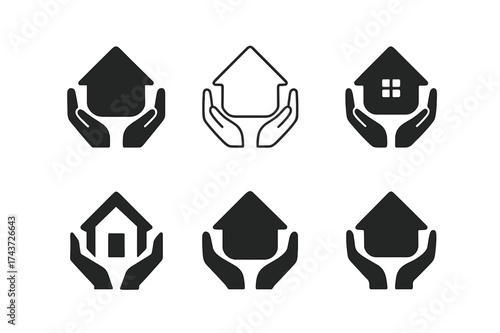 Safety Logo Variations. Shelter. Set Logo of Safety: home silhouette icon. harmonious logo variations of the same emblematic concept, each with different