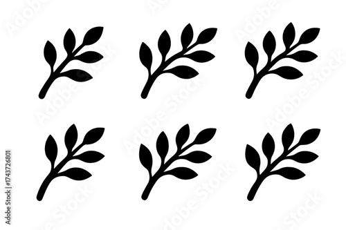 Tree Branch Logos. Rustle. Set Logo of tree branch swaying: Abstract geometric, Minimal outline, Iconic shape, Symmetrical form, Filled silhouette, Stylized