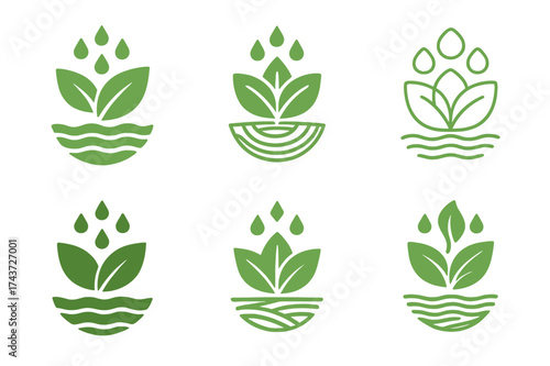 Rain-Soaked Earth Logos. Rain-Soaked Earth. Set Logo of Rain-Soaked Earth: leaf. harmonious logo variations of the same emblematic concept, each with different