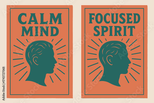 Retro Mindset Banners. Mindset. Two vertical A6 banners with safe margins, centered composition, no elements touching edges, retro style, coral and teal,