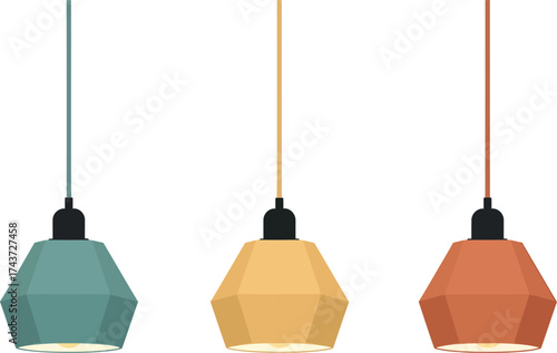Set of 3 Geometric Pendant Lamps in Different Colors