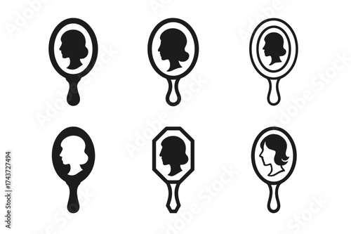 Classic Hairstyle Logos. Classic Hairstyle. Set Logo of Classic Hairstyle: mirror. harmonious logo variations of the same emblematic concept, each with