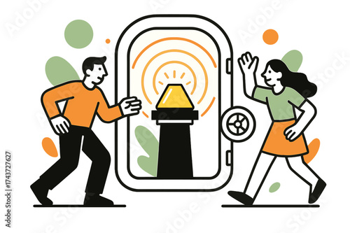 Golden Vault Glow. Safe investment. Minimalist scene of a gold bar glowing on a pedestal inside a secure vault outline. Abstract circles pulse outward like