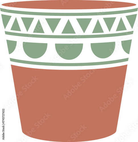 Terracotta Pot with Geometric Pattern - Vector