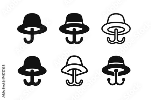 Hanging Hat Logos. Hanging Hat. Set Logo of Hanging Hat: hat on wall hook. harmonious logo variations of the same emblematic concept, each with different