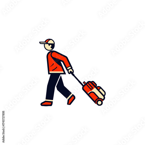 Passenger Pulling Rolling Bag icon flat vector design.