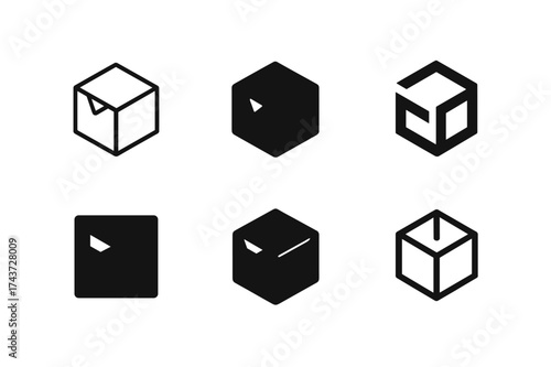 Storage Box Logos. Labeling Storage Boxes. Set Logo of Labeling Storage Boxes: cardboard box. harmonious logo variations of the same emblematic concept, each