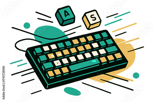 Glowing RGB Keyboard. RGB Keyboard. A glowing mechanical keyboard with abstract floating keys and lines symbolizing energy and speed. Modern