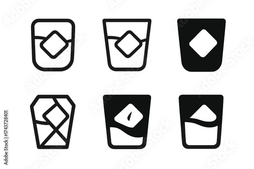 Ice Cube Logos. Ice Cubes in Drink. Set Logo of Ice Cubes in Drink: frozen cube. harmonious logo variations of the same emblematic concept, each with different