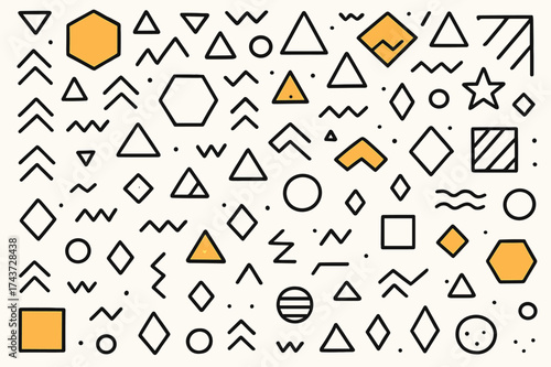 Geometric Doodle Wallpaper. Geometric Wallpaper. Hand-drawn doodle illustration geometric wallpaper patterned wall (accented), hexagons (accented), triangles,