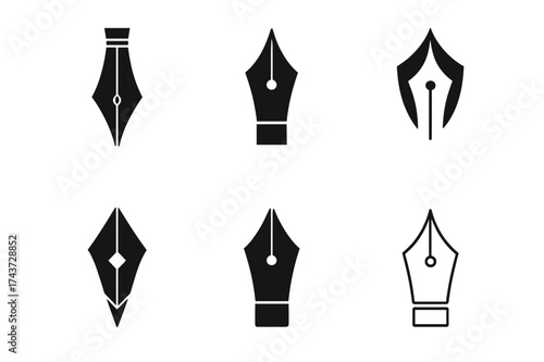 Elegant Pen Logo Grid. Luxury accessories for men and women. Set Logo of luxury pen: sleek fountain pen design. harmonious logo variations of the