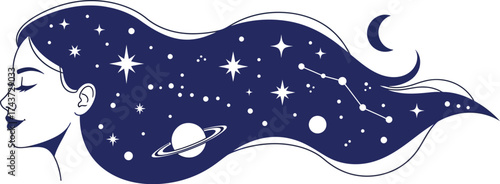 Woman with galaxy hair vector illustration celestial design editable