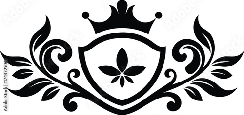 Symmetrical Crest in Black and Gold Decorative Vector Silhouette