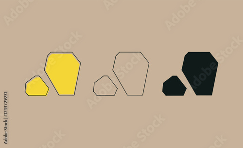 Three stylized coffin shapes in yellow gray and black on a muted background