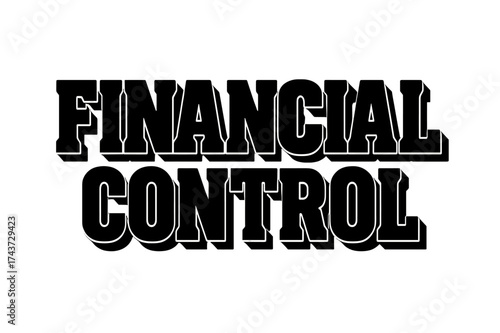 Corporate Financial Control. Financial Control ? Bold Block Lettering, stacked uppercase with massive heavy outlines and flat shadow, geometric bold serifs,
