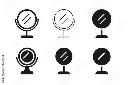 Cosmetic Mirror Logos. Cosmetic Mirror Reflection. Set Logo of Cosmetic Mirror Reflection: stylized cosmetic reflection icon. harmonious logo variations of the
