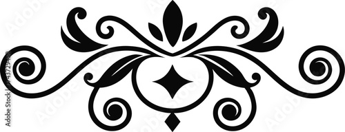 Victorian Symmetrical Flourish in Black Ink Vector Silhouette