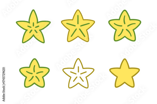 Exotic Starfruit Logos. Exotic Fruits. Set Logo of Exotic Fruits: starfruit (carambola). harmonious logo variations of the same emblematic concept, each with