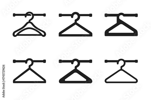 Elegant Hanger Logos. Closet rod. Set Logo of elegance: stylized hanger arrangement on sleek rod. harmonious logo variations of the same emblematic concept,