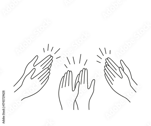 Hands clap line art, applause and appreciate group of people. Congratulations, support, thanksgiving, feedback. Vector illustration