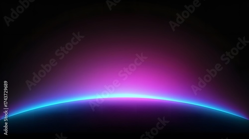 Glowing horizon with vibrant purple and blue light against dark background.
