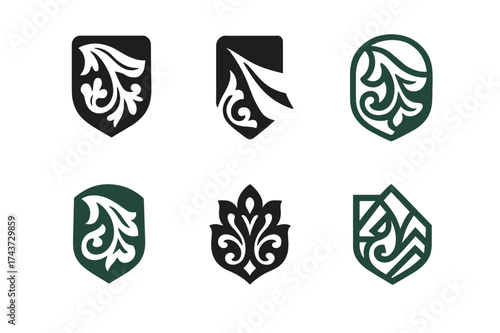Maximalist Logo Variations. Maximalist Aesthetics. Set Logo of Maximalist Aesthetics: patterned fabric. harmonious logo variations of the same emblematic