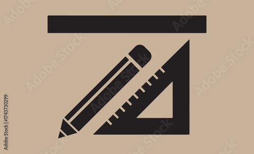 Black silhouette of a pencil and ruler on a textured background