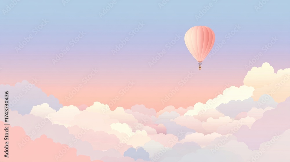 Obraz premium Dreamy hot air balloon soaring above pastel clouds, evoking feelings of peace, freedom, and adventure, perfect for travel and lifestyle themes