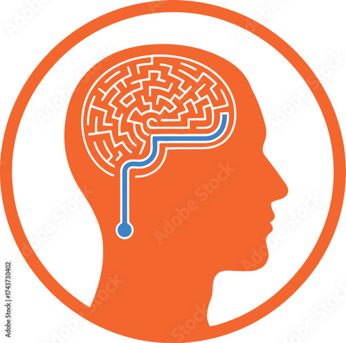 Brain maze solution concept human head thinking process idea editable