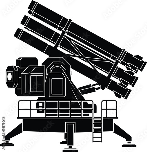 Multiple rocket launcher (MRL). DMultiple launch rocket system (MRLS). Patriot missile launcher counter defense icon