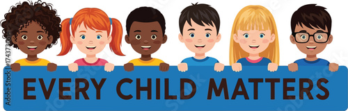 Every child matters vector illustration with diverse kids editable