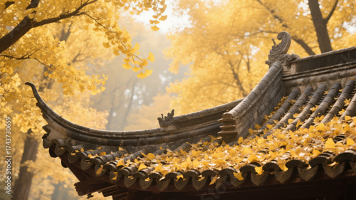 Frost's Descent Solar Term Ancient Architecture Ginkgo Fallen Leaves Culture Travel Background