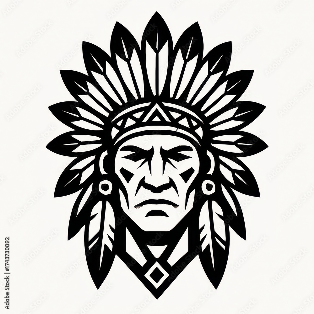 Obraz premium Tribal Chief with Feather Crown Illustration