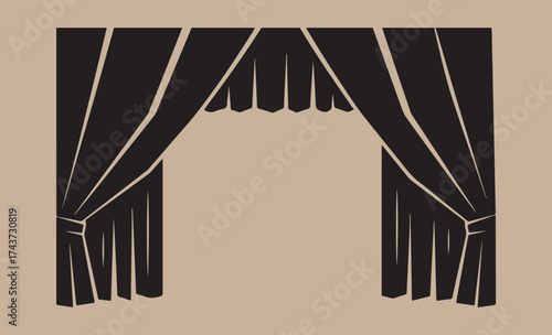 Elegant black stage curtains with tie backs and decorative valance
