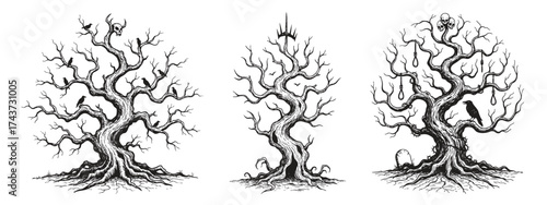 Creepy Dead Trees Vector Set: Halloween and Gothic Illustration