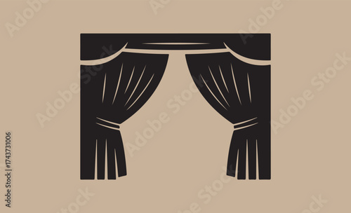 Elegant black stage curtains partially open against a neutral background